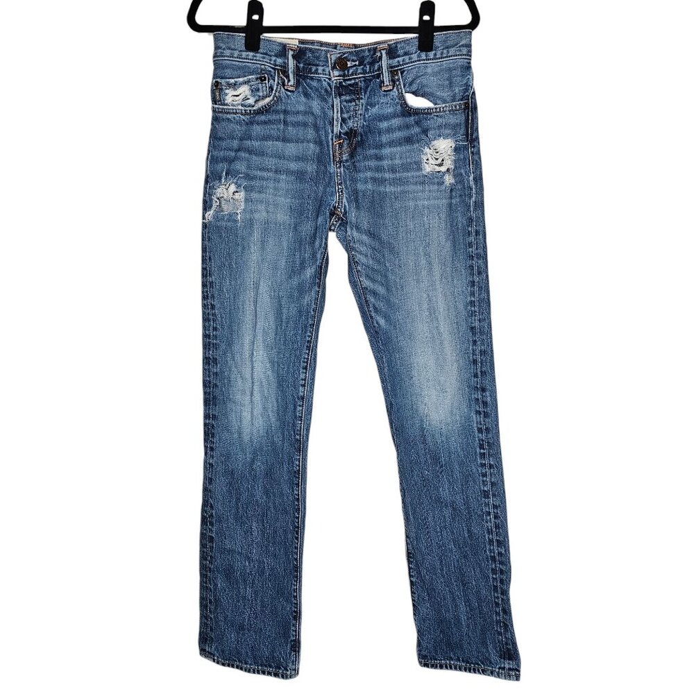 Abercrombie Fitch Mens 30x32 Medium Wash Slim Straight Button Fly Distressed